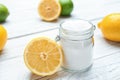 Jar with baking soda and lemon Royalty Free Stock Photo