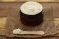Jar of Body Butter with Wooden Spoon Royalty Free Stock Photo