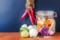 Jar of Brined Lacto-fermented Pickles. Royalty Free Stock Photo