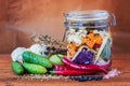 Jar of Brined Lacto-fermented Pickles. Royalty Free Stock Photo