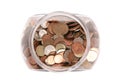 Jar of British currency coins Royalty Free Stock Photo