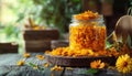 Jar Of Calendula And Shield Element Contains High Purity Lutein For Enhanced Skin Benefits And Royalty Free Stock Photo