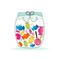 Jar of candy. Colorful sweet candy frame.