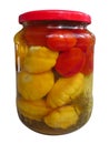 Jar of canned tomatoes and squash Royalty Free Stock Photo