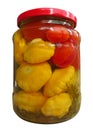 Jar of canned tomatoes and squash Royalty Free Stock Photo