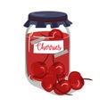 A jar of cherry jam is a cute vector illustration. Vintage glass container with jelly and berry label. Cute vector Royalty Free Stock Photo