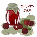 Jar of cherry jam, sour cherries Royalty Free Stock Photo