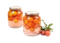 Jar of cherry plum compote Royalty Free Stock Photo