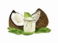 Jar of coconut oil and fresh coconuts isolated on white background Royalty Free Stock Photo