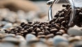 A jar of coffee beans on a rocky surface Royalty Free Stock Photo