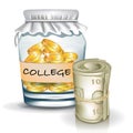 Jar with coins; college savings concept