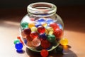 a jar of colorful marbles, representing the different chemicals used in a science experiment