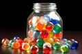 a jar of colorful marbles, representing the different chemicals used in a science experiment