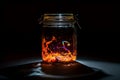 A jar containing a small, animated light show