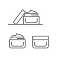 Jar of cream. Skin care flat line icons set