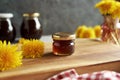 A jar of dandelion honey or syrup