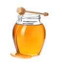 Jar with delicious honey and dipper