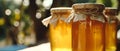 Jar of delicious honey on the table, looks delicios