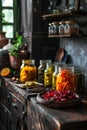 Jar with different pickled vegetables