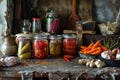 Jar with different pickled vegetables