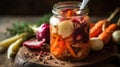 A Jar Of Fermented Vegetables With A Fork. Generative AI