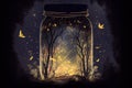 A jar filled with fireflies, their twinkling lights illuminating the surrounding dark forest, generative ai