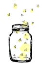 Jar with fireflies. Hand-drawn artistic illustration for design, textile, prints.