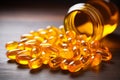 Jar with fish oil omega-3 vitamin pills healthy vital capsules pharmaceutical medicine omega supplement oil nutriment