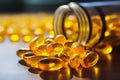 Jar with fish oil omega-3 vitamin pills healthy vital capsules pharmaceutical medicine omega supplement oil nutriment