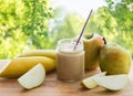 Jar with fruit puree or baby food Royalty Free Stock Photo