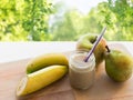 Jar with fruit puree or baby food Royalty Free Stock Photo