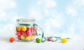 Jar full of assorted colorful chewy candies. Royalty Free Stock Photo