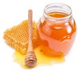 Jar full of fresh honey and honeycombs. Royalty Free Stock Photo