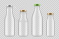 Jar glass bottles. Transparent packages for drinks juice and liquid food glassware empty vector mock up Royalty Free Stock Photo