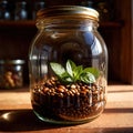 Jar glass container with sealed cover for storage