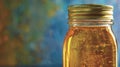 A jar of goldenhued honey a natural sweetener that also has antiinflammatory and immuneboosting properties when used in Royalty Free Stock Photo
