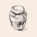 Jar Hand Drawing Vector Illustration. Glass jar of jam, honey, butter.
