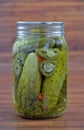 Jar of home canned pickles