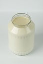 A jar of homemade clabber, sour milk. Natural kefir