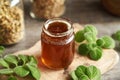 A jar of homemade Coleus amboinicus syrup for common cold