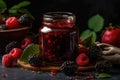 Jar Of Homemade Jam With Fresh Berries. Generative AI Royalty Free Stock Photo