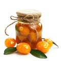 A jar of homemade kumquat jam with fresh kumquats, isolated on a white background. Ai Generated Royalty Free Stock Photo