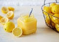 Jar of homemade lemon curd Royalty Free Stock Photo