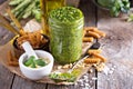 Jar with homemade pesto sauce Royalty Free Stock Photo