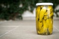 Jar of homemade Pickled Gherkins Royalty Free Stock Photo