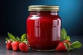 A jar of homemade strawberry jam and juicy red berries