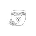 Jar with honey black outline white background, sketch