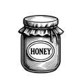 Jar of honey or jam, hand drawing. Isolated on white background Royalty Free Stock Photo