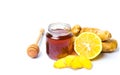 Jar of honey and lemon gingers isolated on white background Royalty Free Stock Photo