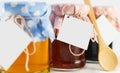 A jar with honey, mulberry and flower jam on a white background Royalty Free Stock Photo